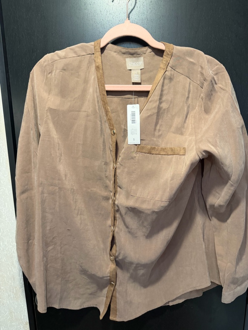 Chico's women’s Taupe Button-Front Casual Shirt